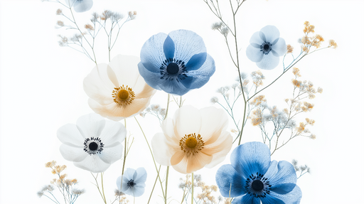 Papier peint fleurs bleues et blanches Fleurs délicates sur fond clair