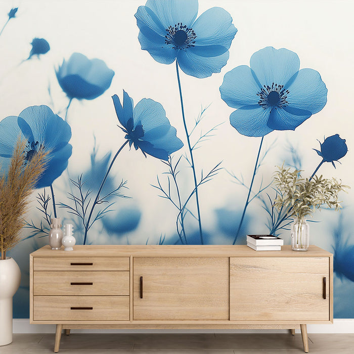 Papier peint fleurs bleues | Fleurs délicates sur fond doux