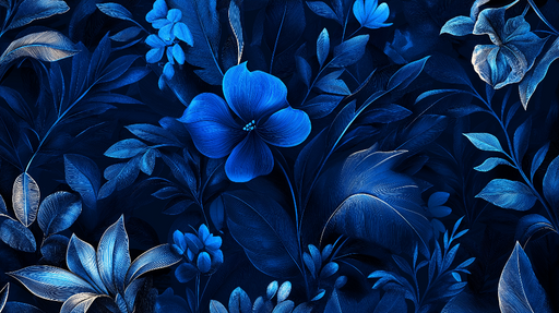 Papier peint fleurs bleues Motifs floraux sur fond sombre