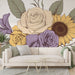 Papier peint floral coloré avec roses et tournesols pour salon élégant et moderne