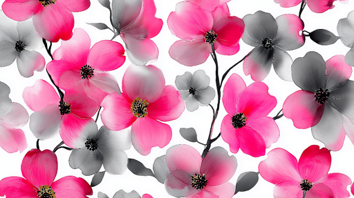 Papier peint fleurs colorées Fleurs roses éclatantes et motifs délicats en noir et blanc