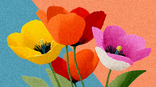 Papier peint fleurs colorées Un bouquet vibrant de tulipes sur fond texturé