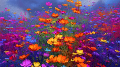 Papier peint fleurs colorées Un champ de fleurs aux couleurs éclatantes