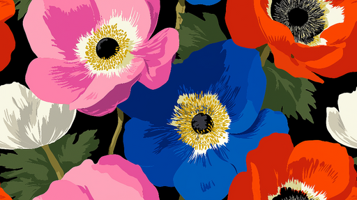 Papier peint fleurs colorées Un ensemble de fleurs aux couleurs éclatantes sur fond noir