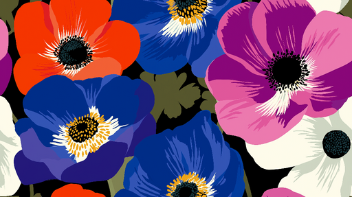 Papier peint fleurs colorées Un mélange de coquelicots et d'anémones