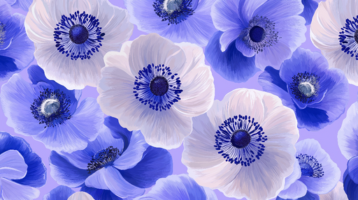 Papier peint fleurs d'anemone Bleu cobalt