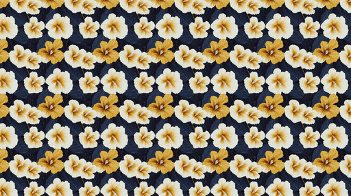 Papier peint fleurs d'hibiscus Motif coloré avec des fleurs blanches et dorées sur fond sombre