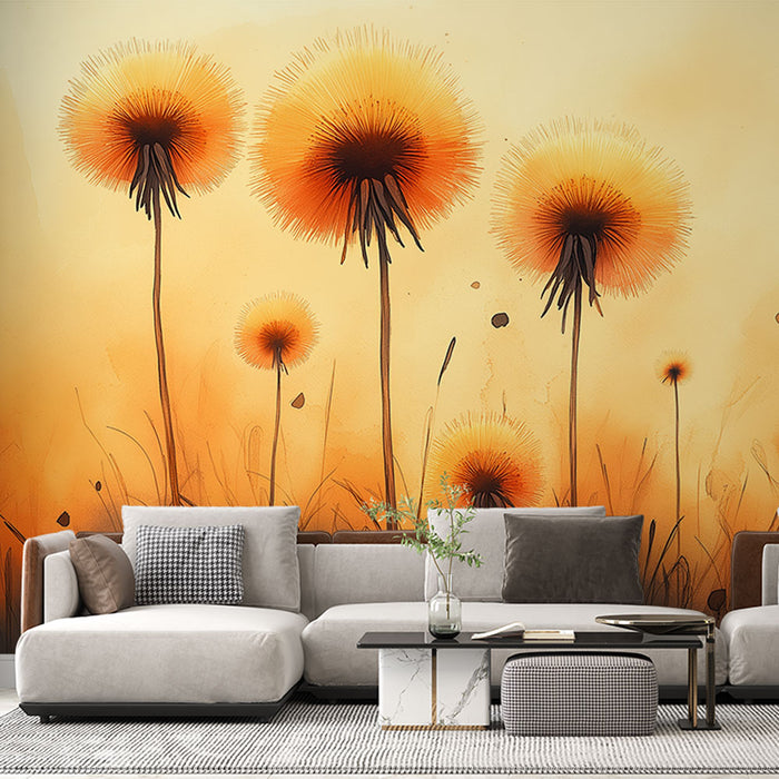 Papier peint floral aquarelle avec fleurs orange sur fond doux pour salon élégant