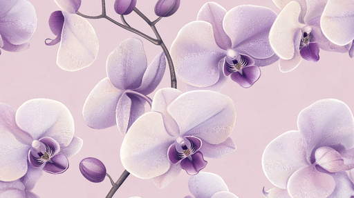 Papier peint fleurs d'orchidees Mauve et ivoire