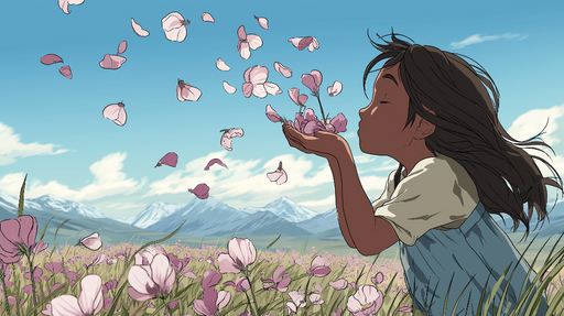 Papier peint fleurs de cerisier Enchantement floral dans un champ verdoyant