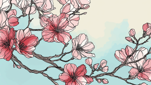 Papier peint fleurs de cerisier Fleurs délicates dans des tons rose et bleu