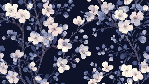 Papier peint fleurs de cerisier Fond bleu marin