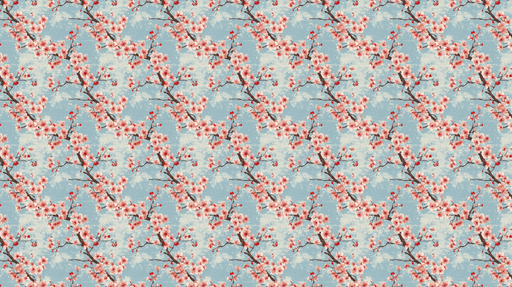 Papier peint fleurs de cerisier Motif délicat de branches fleuries sur fond bleu