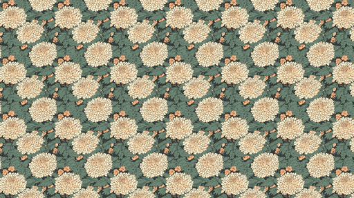 Papier peint fleurs de chrysanthèmes Motif délicat de chrysanthèmes crème avec feuillage vert