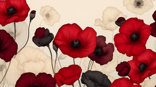 Papier peint fleurs de coquelicots Rouge intense