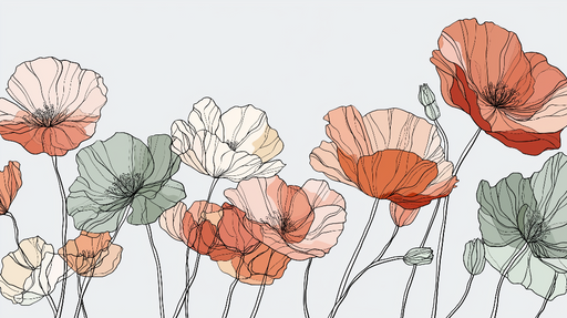 Papier peint fleurs délicates Motifs de fleurs minimalistes aux teintes pastel