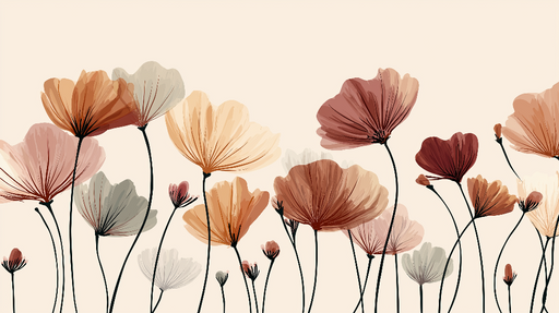 Papier peint fleurs délicates Motifs floraux dans des tons doux et chauds