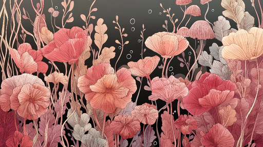 Papier peint fleurs délicates Motifs floraux en dégradé de roses sur fond noir