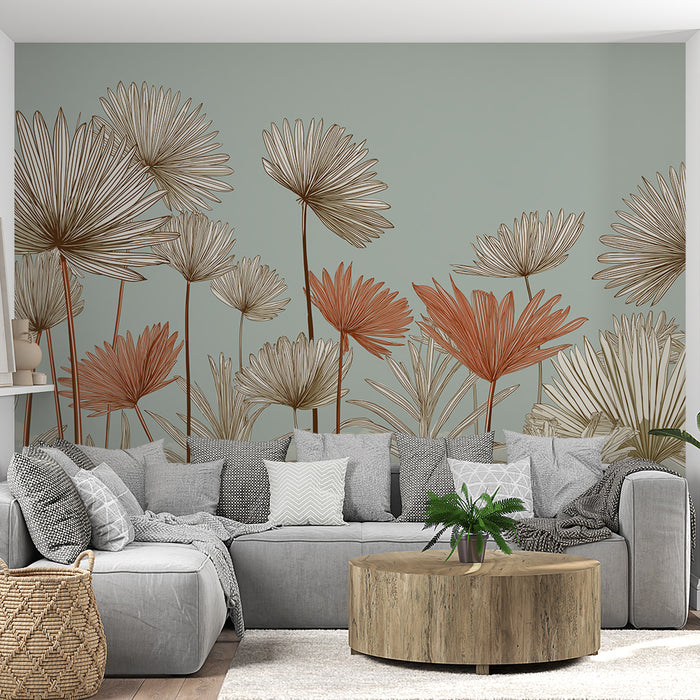 Papier peint fleurs délicates | Motifs floraux en lignes sur fond pastel