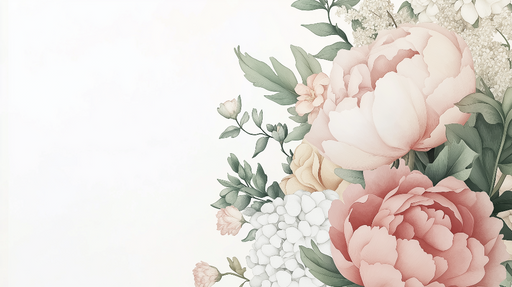 Papier peint fleurs délicates Peonies et feuillage doux