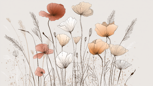 Papier peint fleurs délicates Un bouquet de fleurs aux teintes pastel et lignes minimalistes