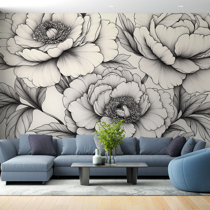 Papier peint fleurs | Design en noir et blanc