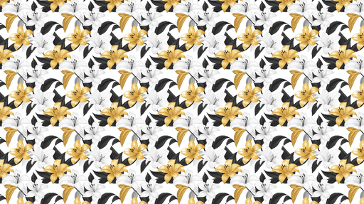 Papier peint fleurs dorées Fleurs blanches et jaunes sur un fond noir et blanc