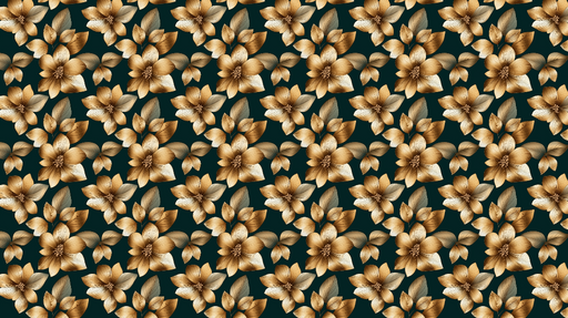 Papier peint fleurs dorées Fleurs délicates sur fond vert foncé