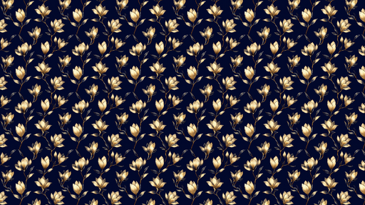 Papier peint fleurs dorées Motif de fleurs élégantes sur fond bleu nuit