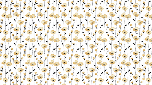 Papier peint fleurs dorées Motif élégant de fleurs jaunes et noires sur fond blanc