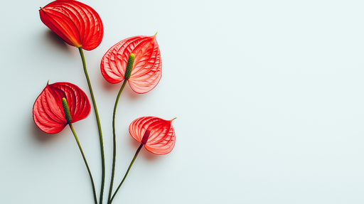Papier peint fleurs Élégantes fleurs d'Anthurium rouges sur fond blanc