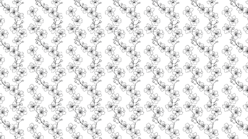 Papier peint fleurs en contour Élégantes fleurs noires sur fond blanc