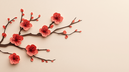 Papier peint fleurs en papier Branche délicate avec fleurs roses et boutons