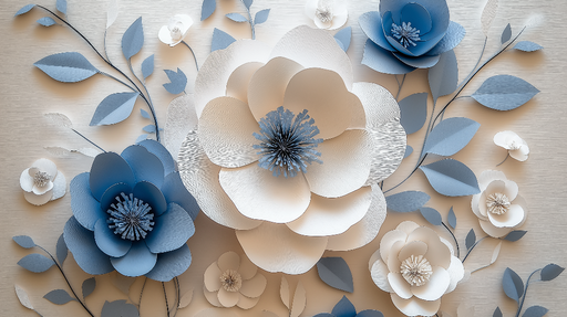 Papier peint fleurs en papier Motif floral en bleu et blanc