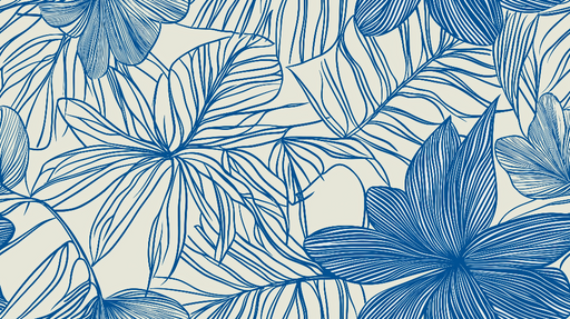 Papier peint fleurs et feuillage Design floral en bleu sur fond clair