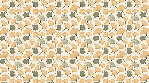 Papier peint fleurs et feuillage Motif délicat de fleurs orangées et feuillage vert sur fond clair