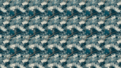 Papier peint fleurs et feuillage Motifs stylisés de fleurs blanches sur un fond turquoise