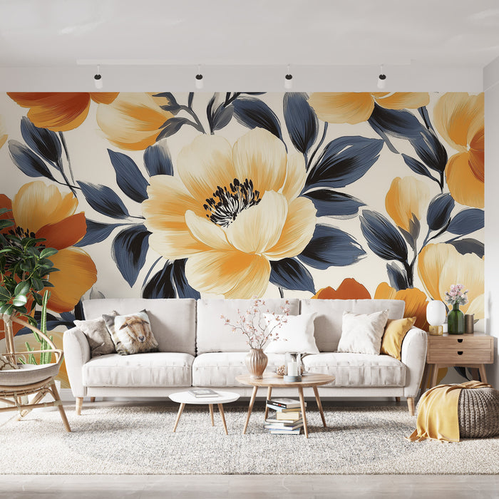 Papier peint fleurs exotiques | Motif florale aux couleurs vibrantes