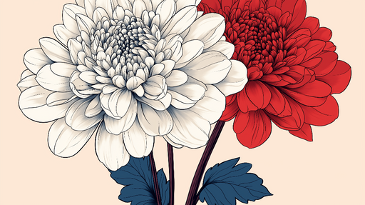 Papier peint fleurs Fleurs blanches et rouges sur fond doux