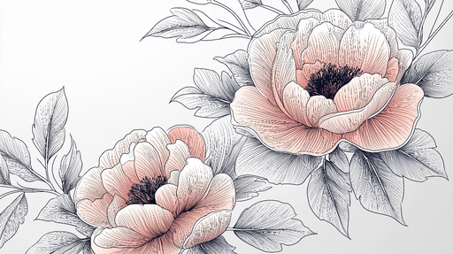 Papier peint fleurs délicates aux teintes pêche et noir pour décoration murale élégante et moderne