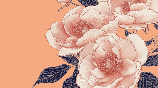 Papier peint fleurs grandes dentelées sur fond pêche pour décoration murale élégante et moderne.