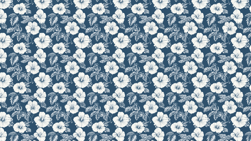 Papier peint fleurs hibiscus Motif de fleurs hibiscus blanches sur fond bleu marine