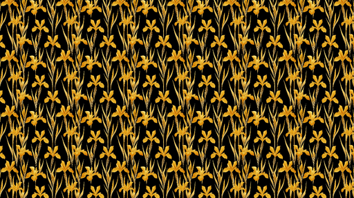 Papier peint fleurs jaunes Élégantes fleurs dorées sur fond noir