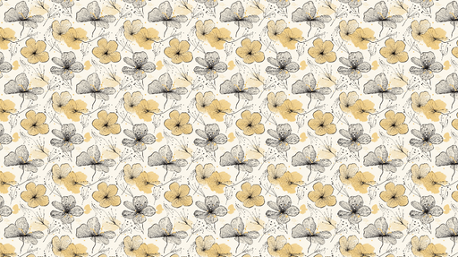 Papier peint fleurs jaunes et noires Motifs floraux délicats sur fond clair