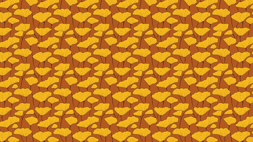 Papier peint fleurs jaunes Motif délicat de feuilles jaunes sur fond marron