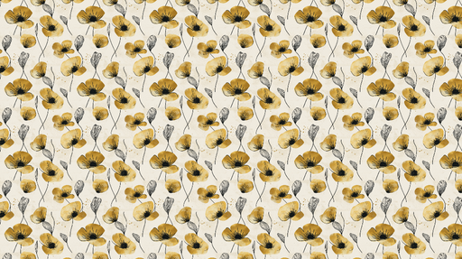 Papier peint fleurs jaunes Motif floral délicat avec des fleurs jaunes et des tiges noires