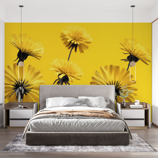 Papier peint floral éclatant avec fleurs jaunes pour chambre moderne