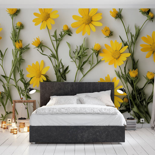 Papier peint floral lumineux avec marguerites jaunes pour chambre moderne