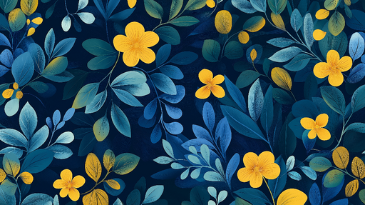 Papier peint fleurs jaunes Motif floral sur fond bleu