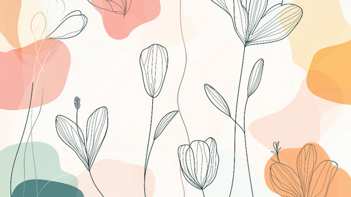 Papier peint fleurs linéaires Design moderne avec des fleurs stylisées et des touches de couleur douce